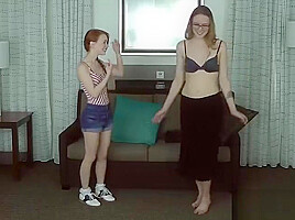 2 extremely cute girls play strip rock, paper, scissors