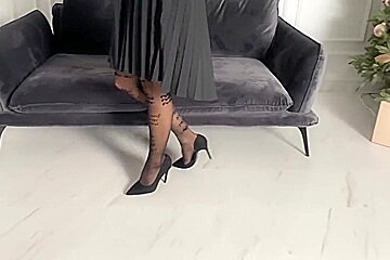 4k Gorgeous Patterned Pantyhose Nylon On My Legs #25