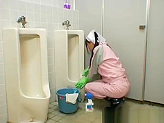 Asian bathroom attendant is in the mens part4