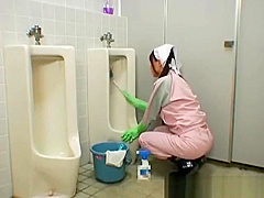 Asian bathroom attendant is in the mens part4