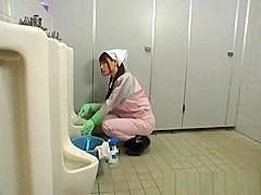 Asian bathroom attendant is in the mens part4