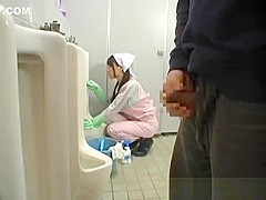 Asian bathroom attendant is in the mens part4