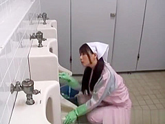 Asian bathroom attendant is in the mens part4
