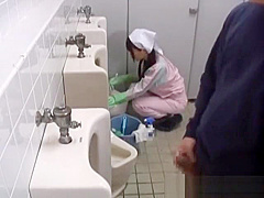 Asian bathroom attendant is in the mens part4