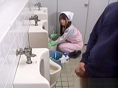 Asian bathroom attendant is in the mens part4