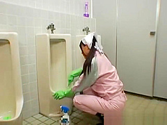 Asian bathroom attendant is in the mens part4