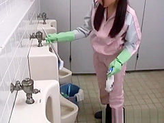 Asian bathroom attendant is in the mens part4