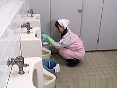 Asian bathroom attendant is in the mens part4