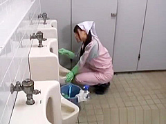 Asian bathroom attendant is in the mens part4