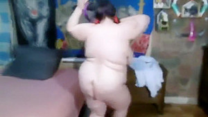BBW Vikky in a Man's Shirt Striptease and Masturbation 1 in 480p