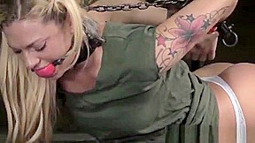 BDSM submissive gagged and hogtied