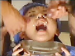 Beautiful Japanese girl in a blue outfit gets hot cum all over her face