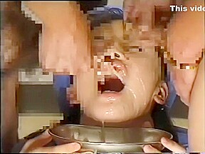 Beautiful Japanese girl in a blue outfit gets hot cum all over her face
