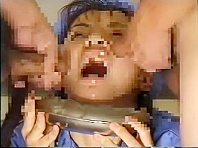 Beautiful Japanese girl in a blue outfit gets hot cum all over her face
