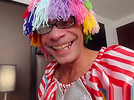 Beautiful tranny fucked by black clown