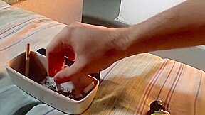 Beefy Mason Lear strokes dick solo while smoking