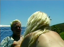 Big tit blonde gets eaten out, fingered, sucks his dick and get humped