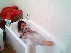 Big tittied college slut Aylie takes a bath