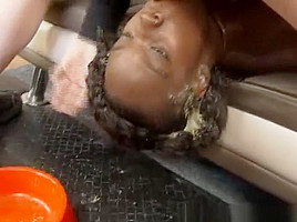 Black Ghetto Whore Slapped Around And Roughly Face Fucked