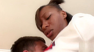 Black amateur slut gets her pussy pounded so long with a huge cock resulting to a tits cumshot