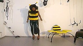 Black girl dressed in bee gets fucked by an old man