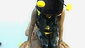 Black girl dressed in bee gets fucked by an old man