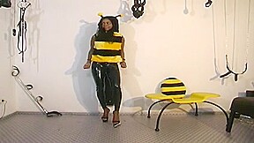 Black girl dressed in bee gets fucked by an old man