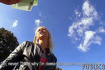 Blonde amateur babe from Europe offered money for sex in public