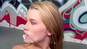 Blonde interracial bitch gets bukkake