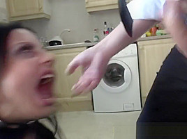 Bound bdsm slut gagging on cock