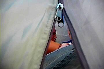 Brunette teen 18+ girl fucking in a tent