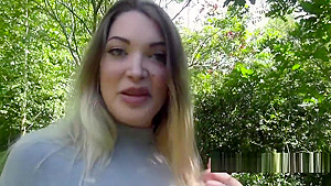 Busty blonde earning cash fuck in public