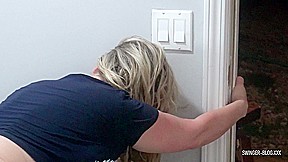 Busty blonde housewife sucking a hard black cock