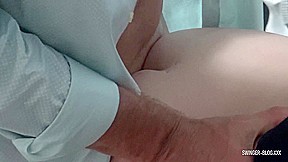 Busty blonde housewife sucking a hard black cock