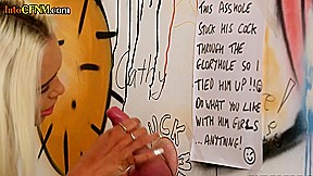 CFNM babe sucking off tiedup gloryhole dick