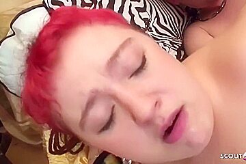 Chubby Redhead Is Sucking A Hard Cock, Before Riding It In Front Of The Camera