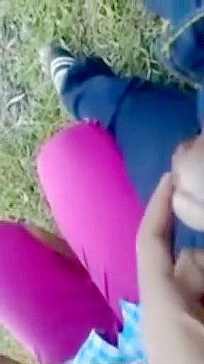 Cute middle doing blowjob handjob her boyfriend dick outdoor