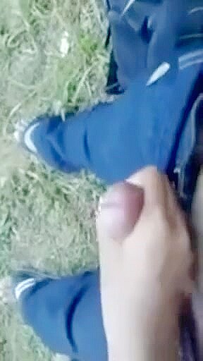 Cute middle doing blowjob handjob her boyfriend dick outdoor