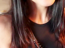 Dark-haired girl sucked and got cancer for a spanking at home   