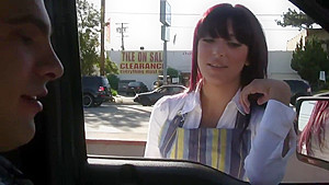Dude gets his cock sucked by hot brunette he picks up with his car