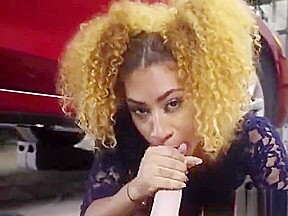 Ebony Chick Kendall Woods Gets Creamed In A Car Shop