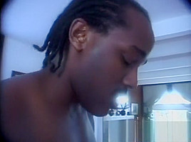 Ebony cutie Peach relinquishes her hairy snatch to a hung black stud
