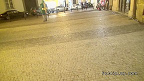 Euro amateur flashing pale tits in public