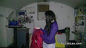 Euro amateur flashing pale tits in public