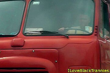 Facialized ebony shemale giving rimjob