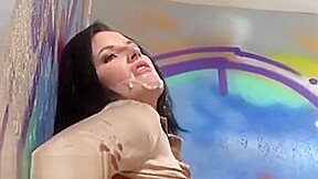 Fake Cum Facial For Brunette Slut