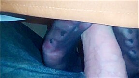 Footjob and titsflash in public restaurent