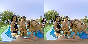 Foursome By The Pool; Topless Pool Party Becomes an FFFFM Orgy