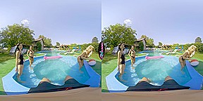 Foursome By The Pool; Topless Pool Party Becomes an FFFFM Orgy
