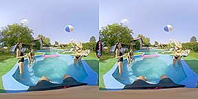 Foursome By The Pool; Topless Pool Party Becomes an FFFFM Orgy